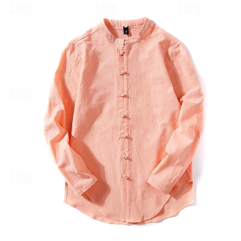 Per uomo Camicia Camicia di lino Camicia con colletto cinese Camicia con colletto alla coreana Camicia casual Camicia con Bottoni Semplice Vacanza Camicia hawaiana Nero Bianco Verde chiaro Rosa del 2025 a $27.99 –P8