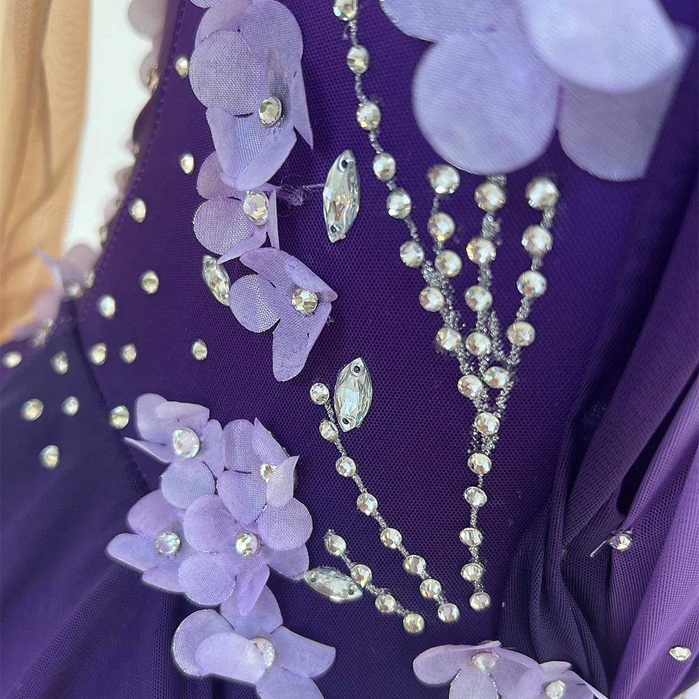 Rochie de Patinaj Artistic Pentru femei Fete Πατινάζ στο πάγο Rochii Mov Mâneci cu Gaura Vopsirea Halo Înaltă Elasticitate Profesional Competiție Ținută Patinaj Termic cald Cristale / Strasuri Manșon 2026 - $335.69 –P4