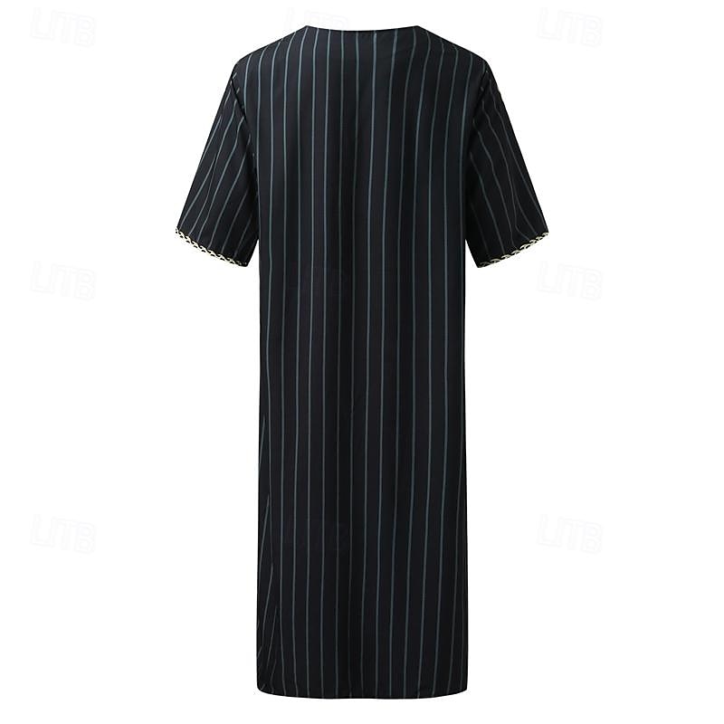Hombre Ropa de salón Bata de noche Camisa de dormir Raya Elegante Confort Batas tipo kimono Diario Hogar Poliéster Transpirable Escote en Pico Manga Corta Primavera Negro Blanco 2026 - $29.99 –P5