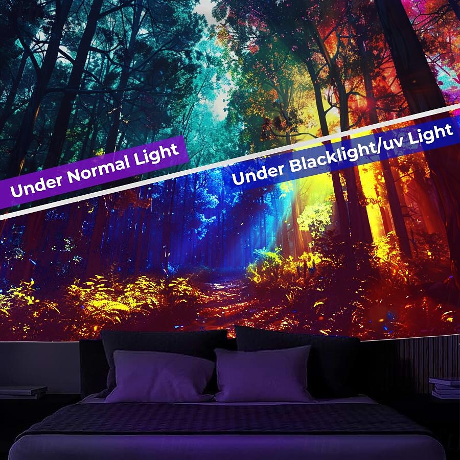 Blacklight Tapestry UV Reactive Glow in the Dark Glow Party Neon Light Tower Nature Psychedelic Trippy Misty Hanging Tapestry Wall Art Mural for Living Room Bedroom 2025 - $18.99 –P10