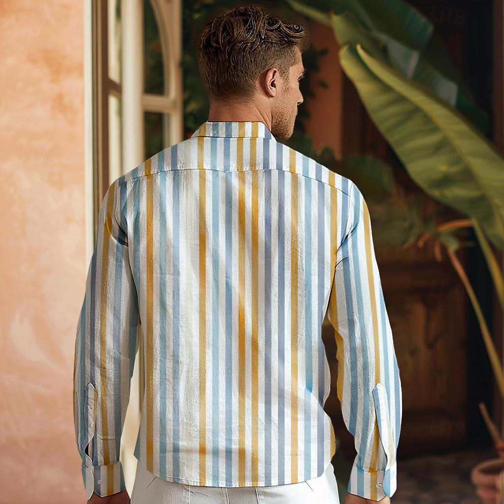Per uomo A righe Camicia con Bottoni Manica Lunga Casual Confortevole Resort Casual Casuale Quotidiano Primavera & Autunno Collo ripiegato Colletto a Camicia Blu del 2025 a $3.79 –P2