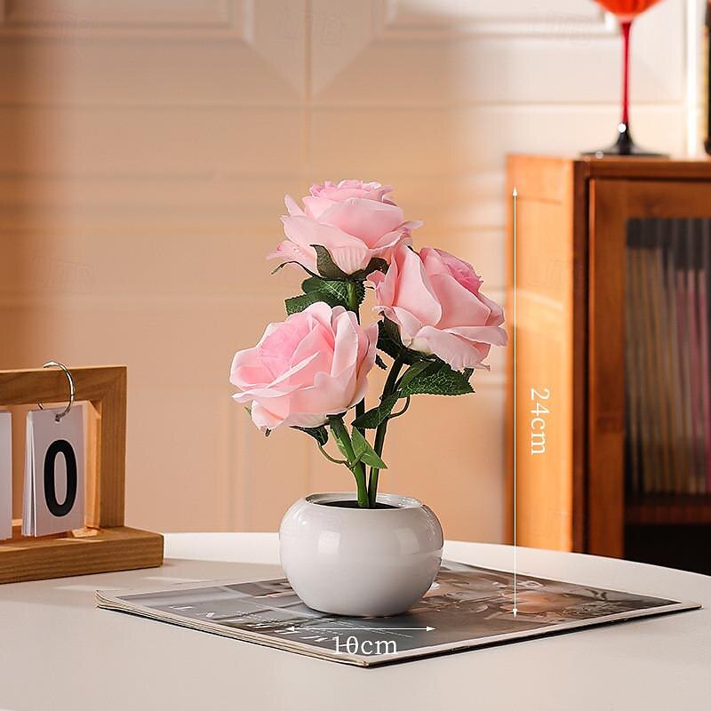 Valentines Flowers Table Lamp, LED 3D Rose Night Light Table Lights Simulation Flower with Vase Table Lamp Ornaments for Home Living Bedroom Decoration Lamp 1pc 2025 - $37.99 –P9