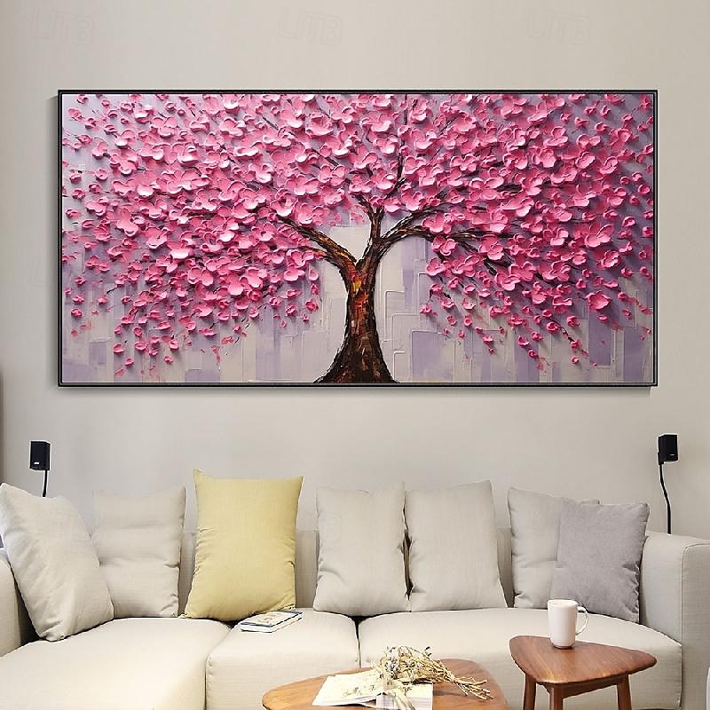 großes 3D dickes Spachtelgemälde handgemachte Boho Landschaft impressionistische Landschaftskunst handgemalt bunte Turm Baum Textur Ölgemälde Kunst große Wandkunst blühende Blumen Malerei 2025 - $66.99 –P7