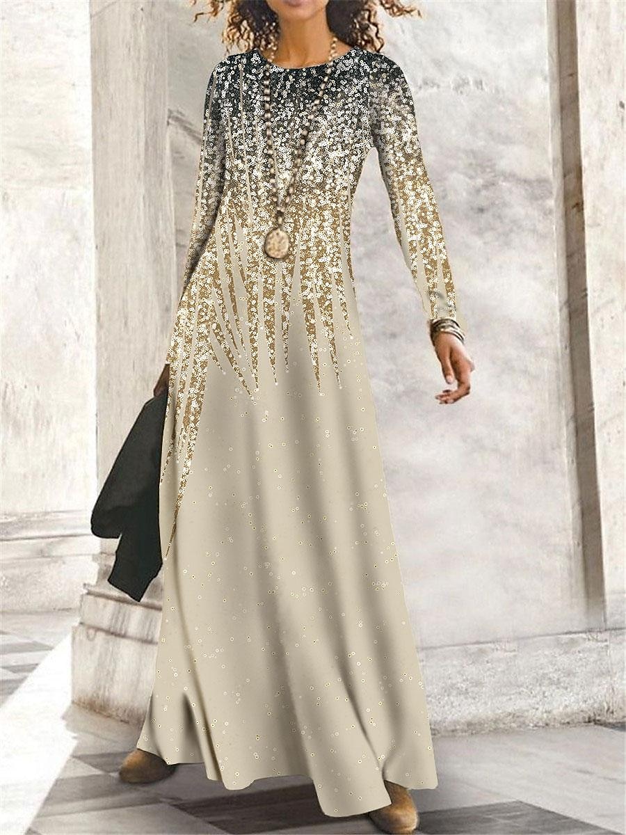 Damen Maxi Kleid Winter Kleid Shift Kleid A-Linien Kleid Mode Modern Reif Outdoor Täglich Date Reguläre Passform Ombre Langarm Rundhalsausschnitt Gelb Blau Lila Khaki Herbst Winter 2025 - $36.99 –P1