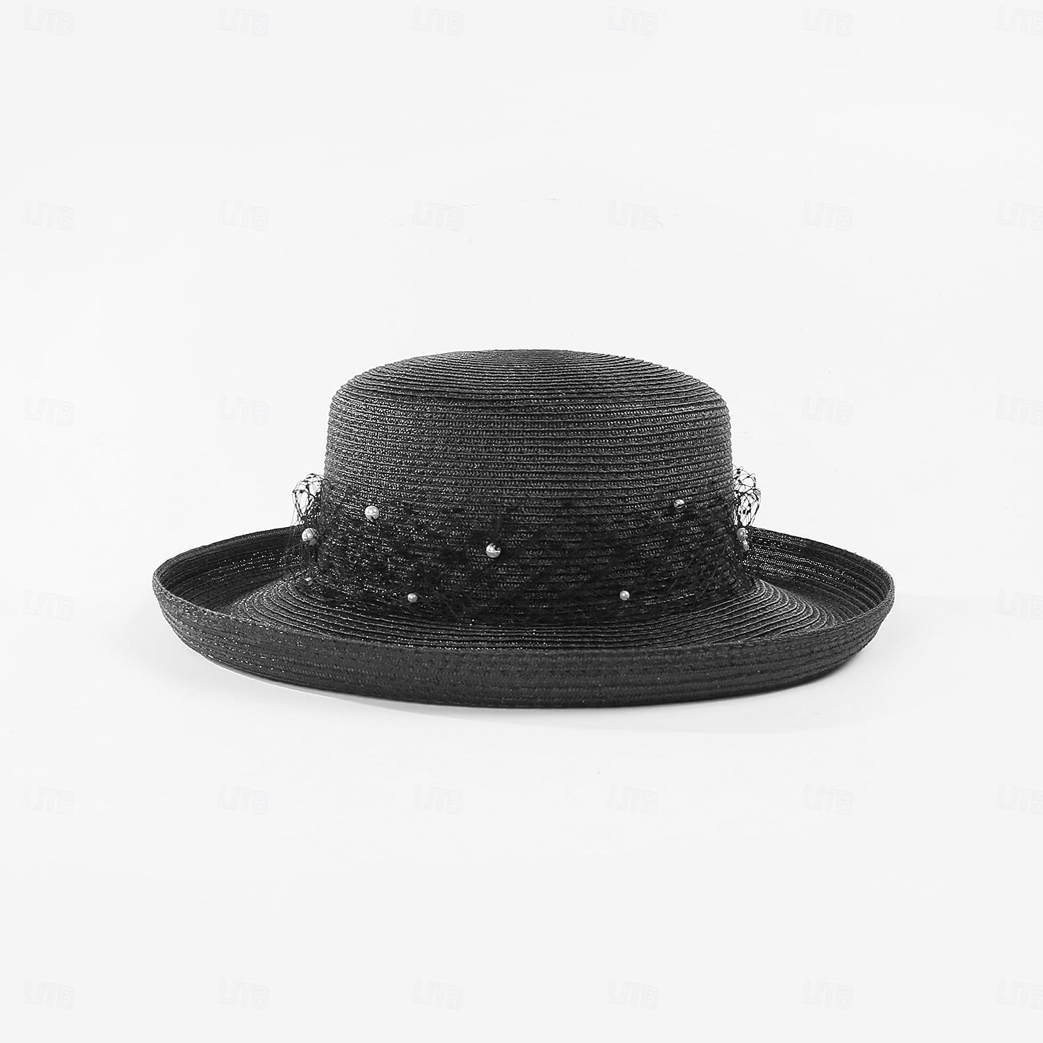 cappelli bombetta in fibra / cappello a cloche cappello a secchiello cappello floscio matrimonio spiaggia matrimonio elegante con copricapo in tulle con perle finte del 2025 a $36.99 –P7