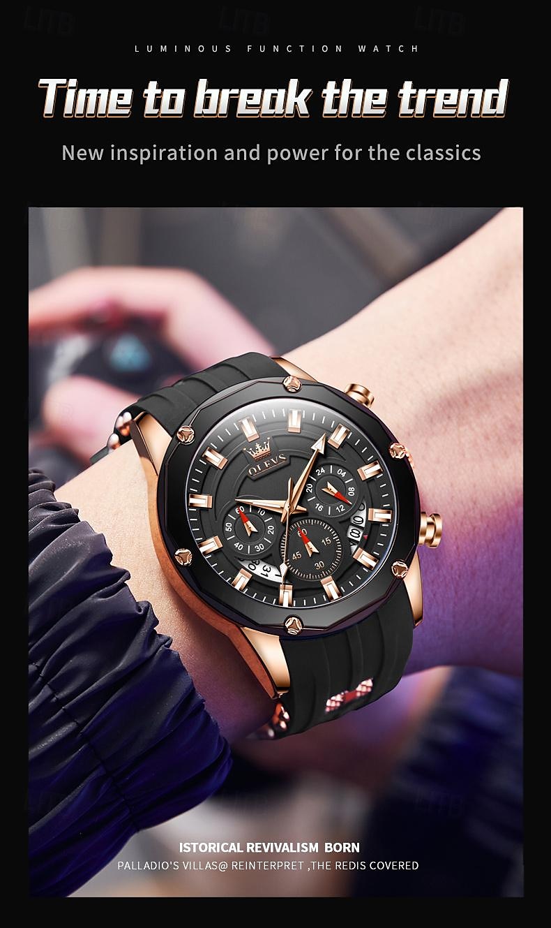OLEVS Men Quartz Watch Outdoor Sports Fashion Wristwatch Luminous Calendar Chronograph Waterproof Silicone Gel Watch 2025 - $36.99 –P3