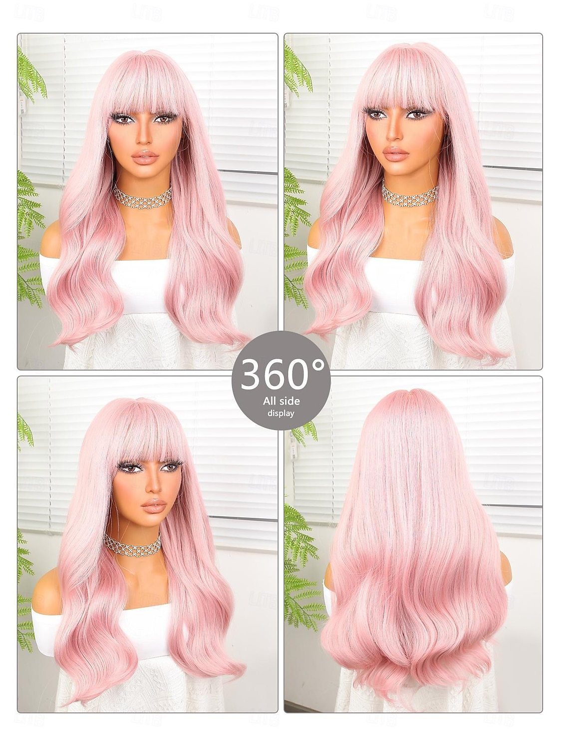 Synthetic Wig Deep Wave Neat Bang Wig 22 inch Pink+Red Synthetic Hair 22 inch Women Pink 2025 - $23.99 –P2