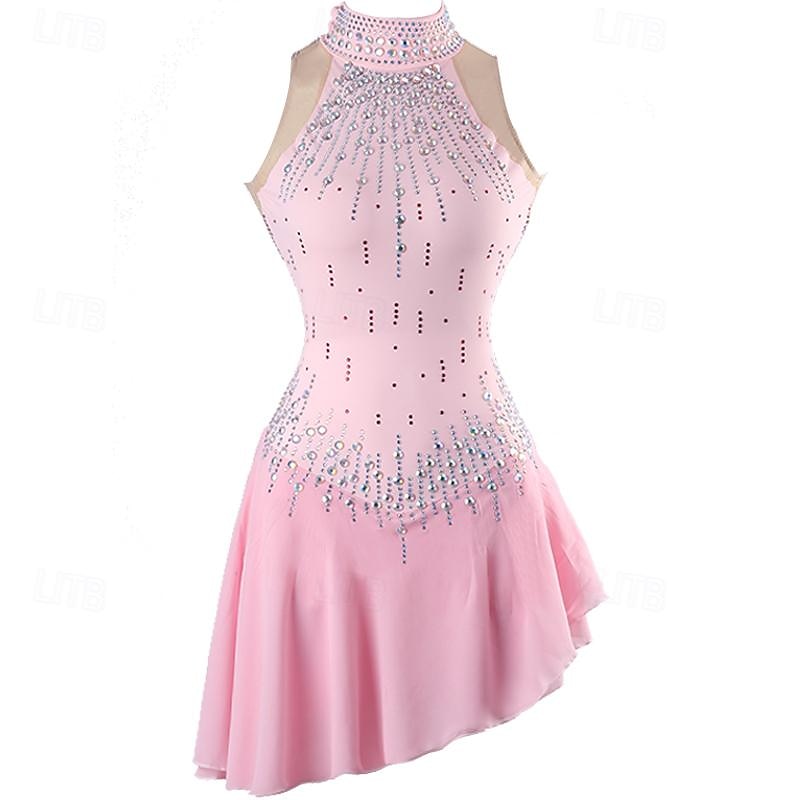 Eiskunstlaufkleid Damen Mädchen Eislaufen Kleider Rosa Patchwork Rückenfrei Gitter Spandex Hochelastisch Ausbildung Praxis Professionell Eiskunstlaufkleidung Klassisch Kristalle Langarm Eislaufen 2026 - $233.59 –P1
