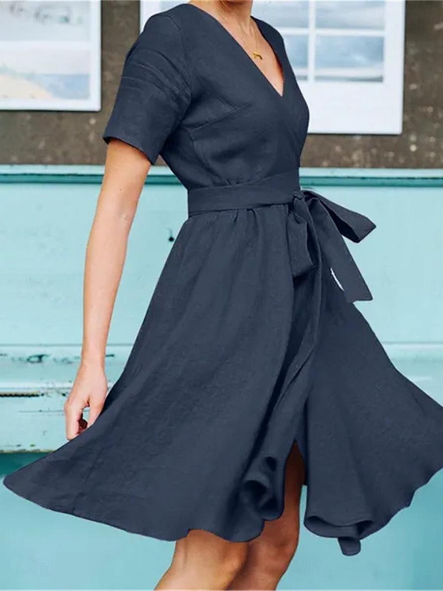 damă verde armat roz bleumarin vară mini rochie de primăvară rochie minionă rochie lejeră de bază modernă casual zilnică weekend-ul lejer cu decolteu în V uni 2025 - $25.99 –P1