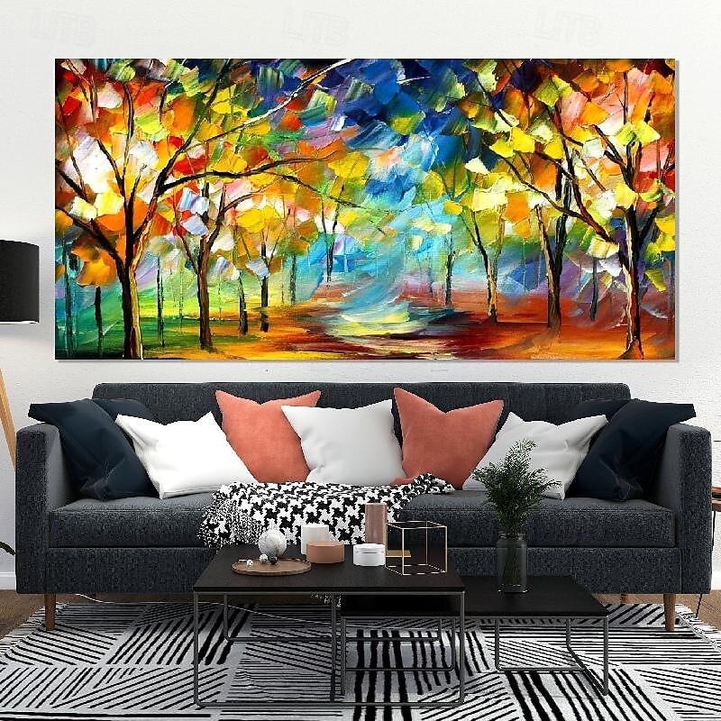 Baum-Ölgemälde, handgefertigte Wandkunst, farbenfrohes Waldgemälde, Leinwand, bunte Bäume, Waldleinwand, farbenfrohe Dschungelleinwand, riesiges Leinwand-Ölgemälde, Wohndekor, Herbst-Leinwandgemälde 2025 - $75.99 –P1