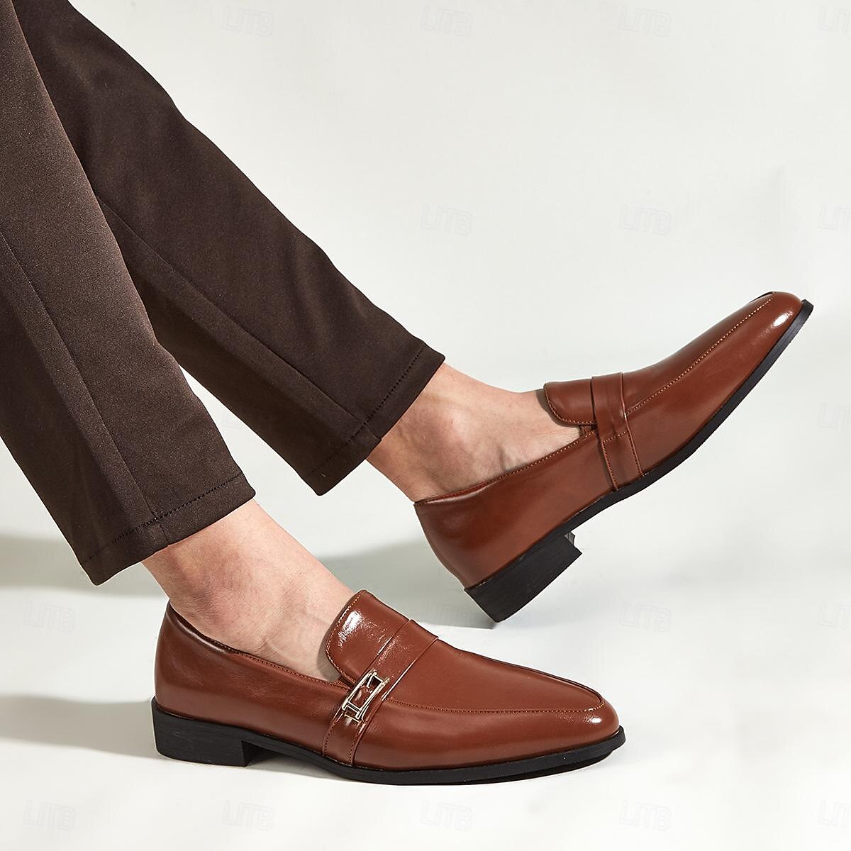 ανδρικά μαύρα loafers από ψεύτικο δέρμα – slip-on dress παπούτσια με μεταλλική προφορά για επαγγελματικούς, γραφείο και επίσημες περιστάσεις 2025 - $59.99 –P4