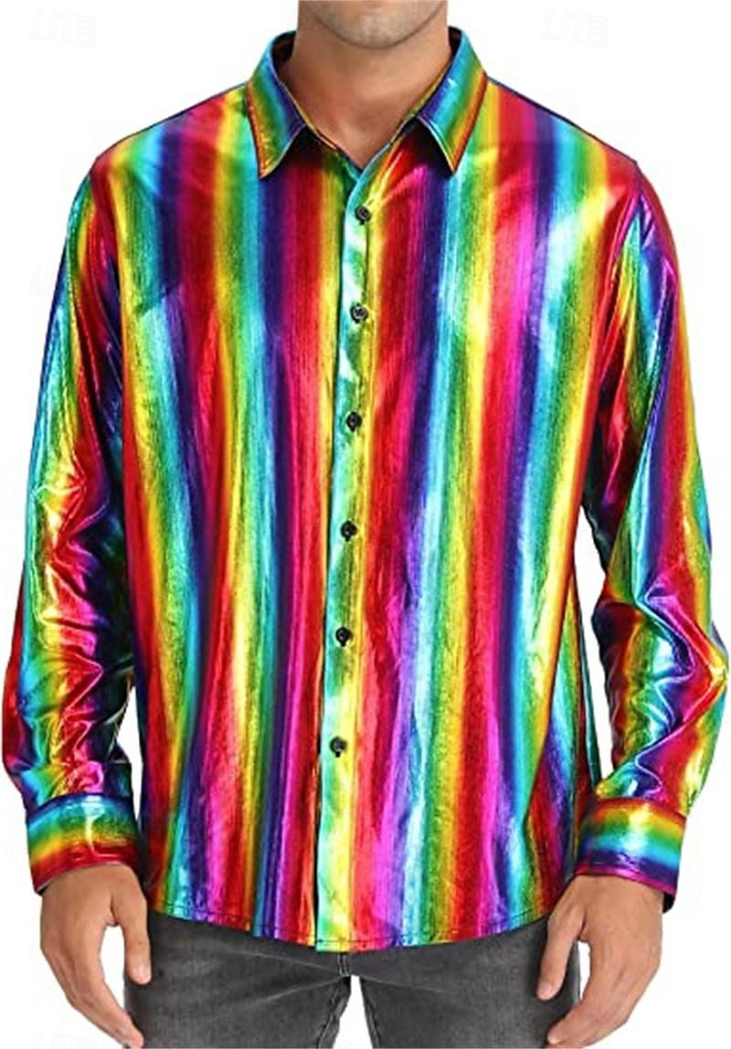 Metallisch 1980er Glänzendes Latex-Patent Hemd Disco Kostüm Herren Karnevalskostüm Halloween Karneval Alltagskleidung Pride Parade Pride-Monat Erwachsene Hemd 2025 - $24.99 –P8