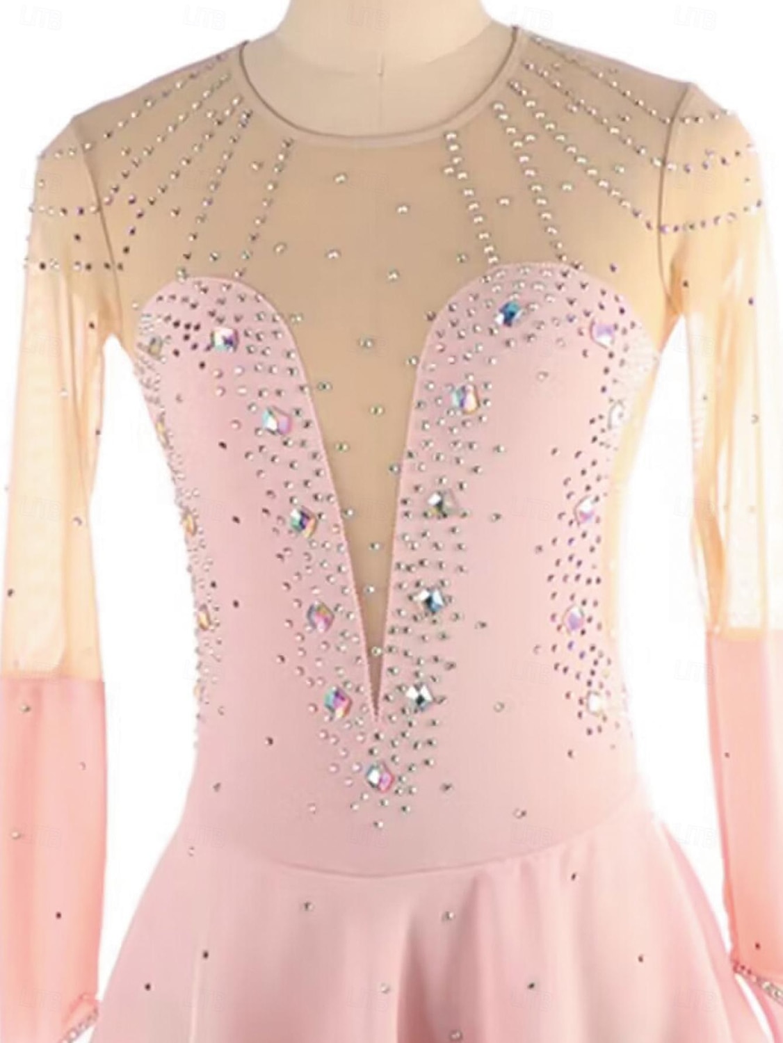 Kjole til kunstløp Dame Jente Skøyteløp Kjoler Rosa Lapper Tommelhull Netting Spandex Elastisk Trening Profesjonell Konkurranse Skøyteklær Hold Varm Krystall / Rhinstein Langermet Skøyting Kunstløp 2025 - $182.99 –P3
