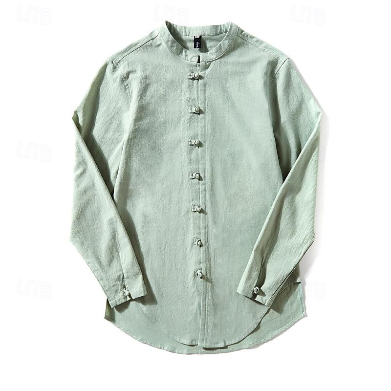 Per uomo Camicia Camicia di lino Camicia con colletto cinese Camicia con colletto alla coreana Camicia casual Camicia con Bottoni Semplice Vacanza Camicia hawaiana Nero Bianco Verde chiaro Rosa del 2025 a $27.99 –P9