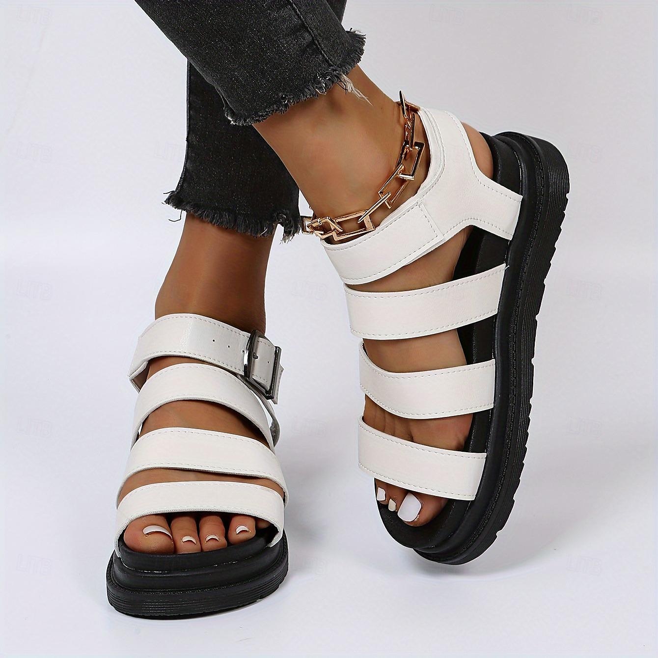 Women's Black Gladiator Sandals – Chunky Platform Summer Shoes with Adjustable Straps, Stylish & Comfortable for Casual Outings & Beach Wear 2025 - $26.99 –P7