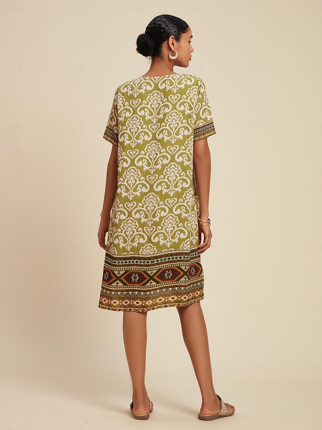 Chiffon Geometric Boho V Neck Short Sleeve Mini Dress 2025 - $72.99 –P3