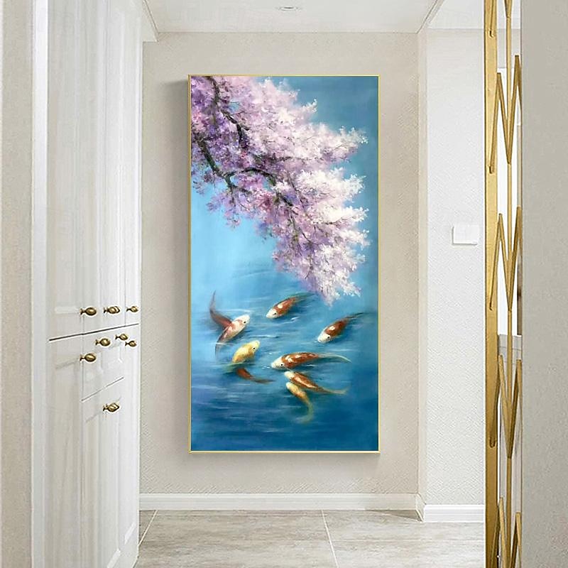 油絵 魚 絵画 有名 2026年 手描きの水泳魚油絵キャンバス特大動物絵画