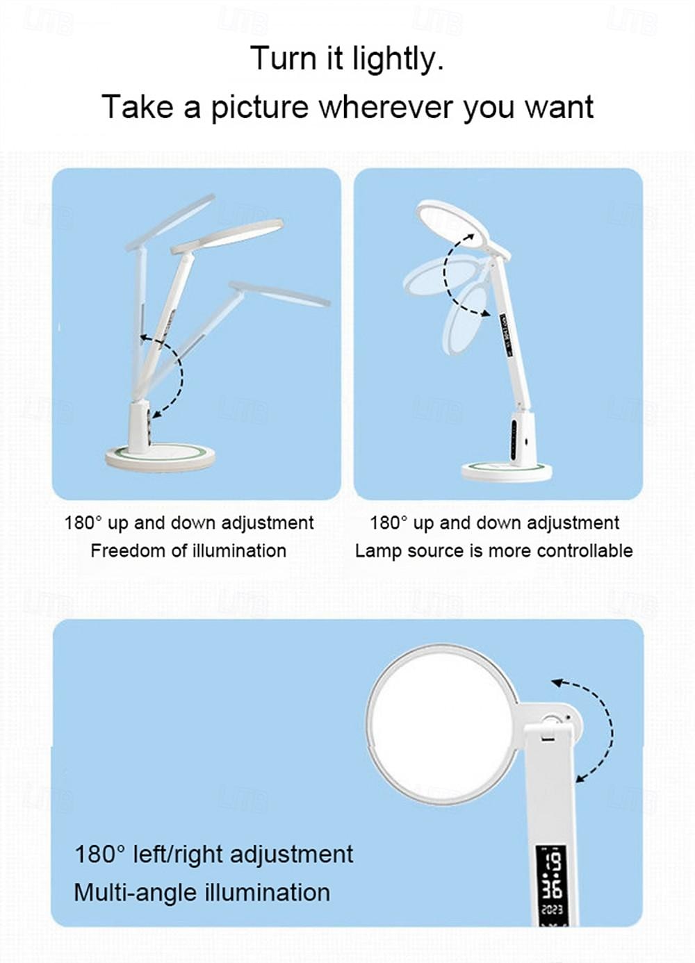 LED Desk Lamp Clock Table Lamp, USB Chargeable Dimmable Desk Lamp Plug-in LED Light Foldable Eye Protection Reading Night Light Dimmable Study table Lamp for Home Study Reading Night Light 2025 - $37.99 –P14