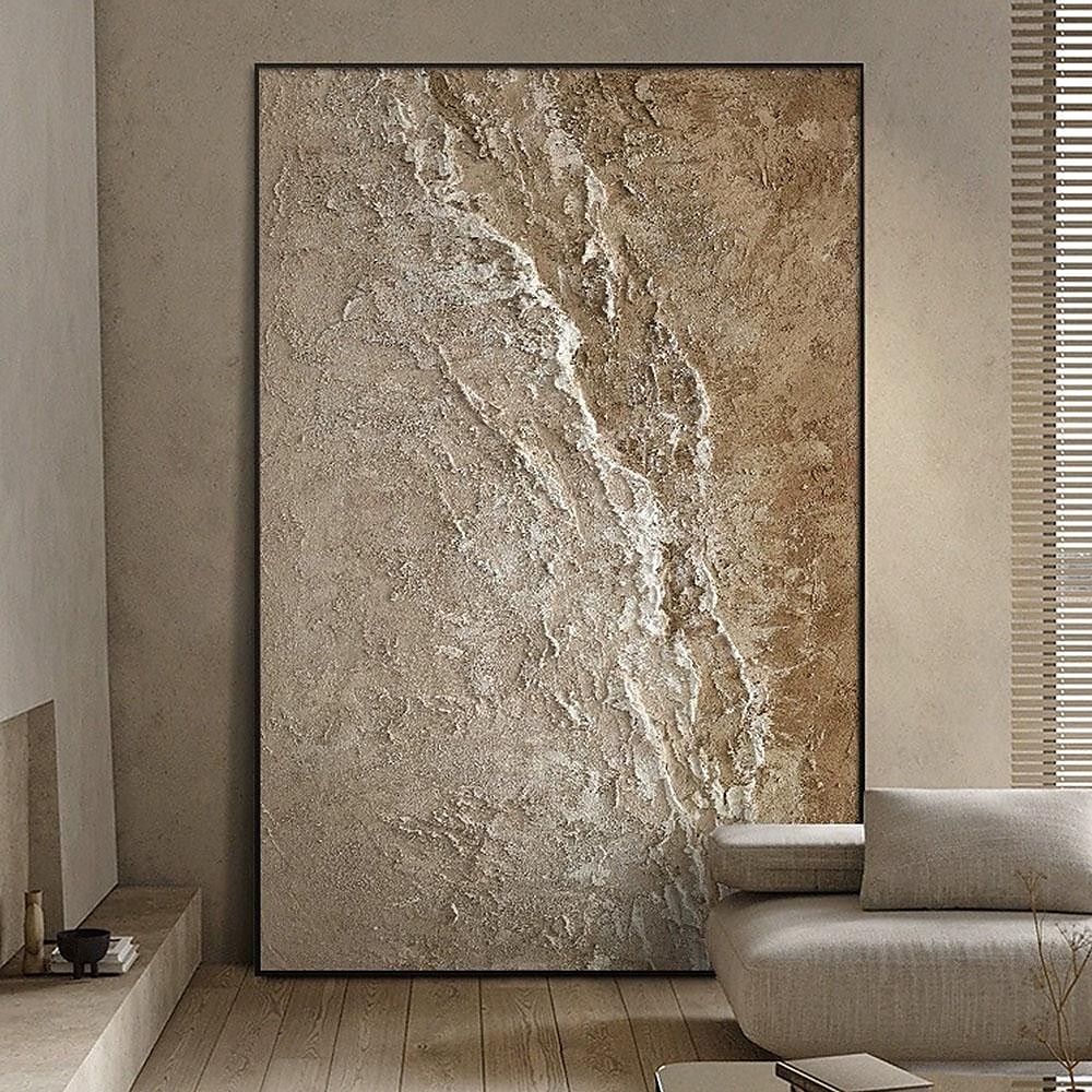 oljemålning wabi sabi målning handmålad stor beige konst brun 3d minimalistisk målning på duk brun 3d textur väggkonst neutral beige båge gipsmålning 2025 - $61.99 –P5
