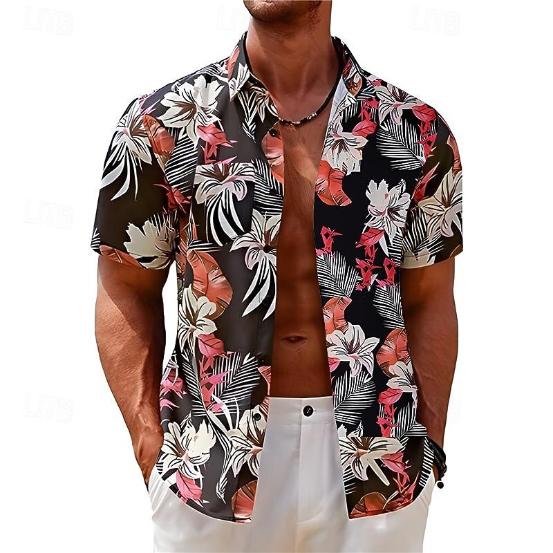 Herr Blommig Grafiska tryck Skjorta Hawaii skjorta Kort ärm Skjorta Nedvikt Utomhus Gata Svart Gul Rubinrött Marinblå Marinblå Mönster Kläder Mode Designer Ledigt Mjukt 2025 - $25.99 –P3