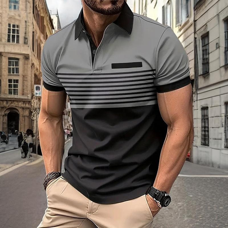 Homme Rayé Polo Chemise de golf Manche Courte Polos Chemises à Col Vêtement décontracté de travaile Vêtements de travail Tenue formelle Vêtements de festival Boutons Impression 3D Printemps & Été de 2025 ? $22.99 –P5