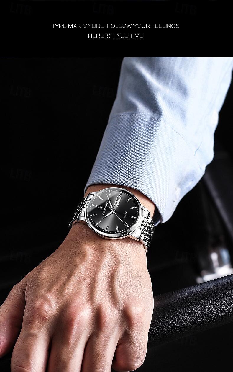 POEDAGAR Men Quartz Watch Minimalist Large Dial Fashion Business Luminous Calendar Date Week Waterproof Steel Watch 2025 - $21.99 –P13