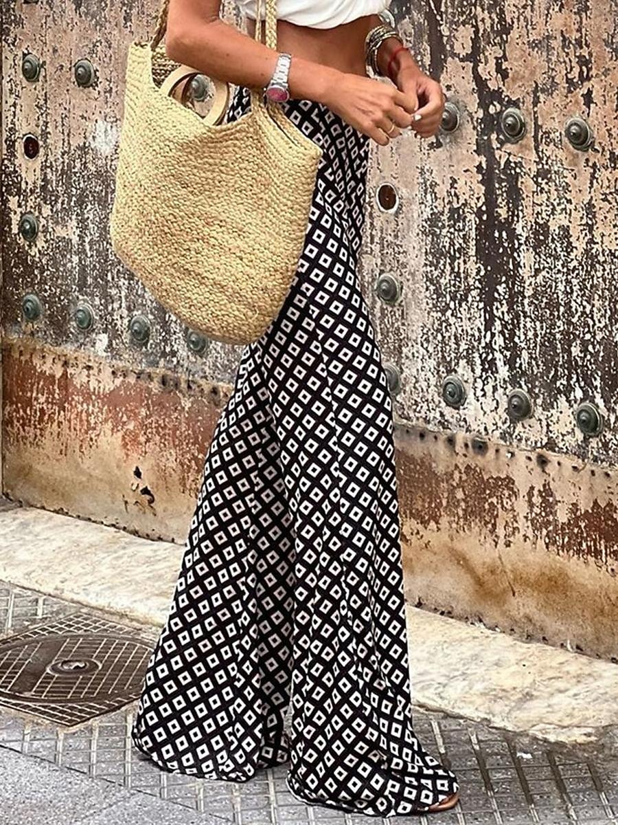 Mulheres Parte inferior do sino Roupa de rua Casual Longas Cintura Alta Geométrica Bolsos Estampado Corte alto Respirabilidade Macio Micro-Elástica Férias Rua Roupa Diária Preto Verão Primavera Normal de 2026 por $22.99 –P2