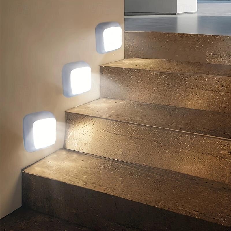 Set de lumini de noapte cu senzor de mișcare cu led 3 buc, lumină cu senzor dulap dulap cu 6 LED-uri, iluminare automată cu infraroșu activată cu baterie alimentată pentru un loc nou dulap, dulap, scară, dormitor, coridor, toaletă, dulap 2025 - $34.99 –P2