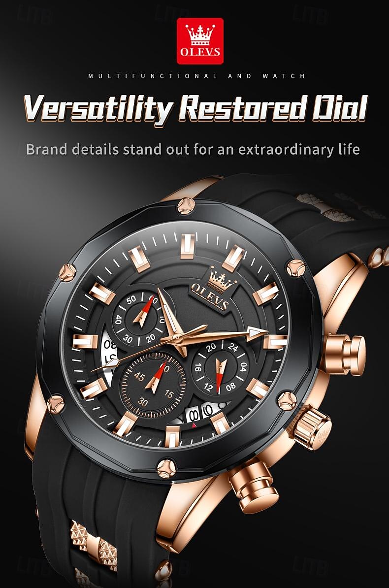 OLEVS Men Quartz Watch Outdoor Sports Fashion Wristwatch Luminous Calendar Chronograph Waterproof Silicone Gel Watch 2025 - $36.99 –P4