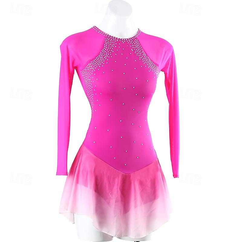Kunstschaatsjurk Dames Voor meisjes Schaatsen Jurken Rode roos Lapwerk Open achterkant Netstof Spandex Hoge Elasticiteit Opleiding Oefenen Professioneel Kunstschaatskleding Klassiek Kristal 2025 - $117.99 –P3