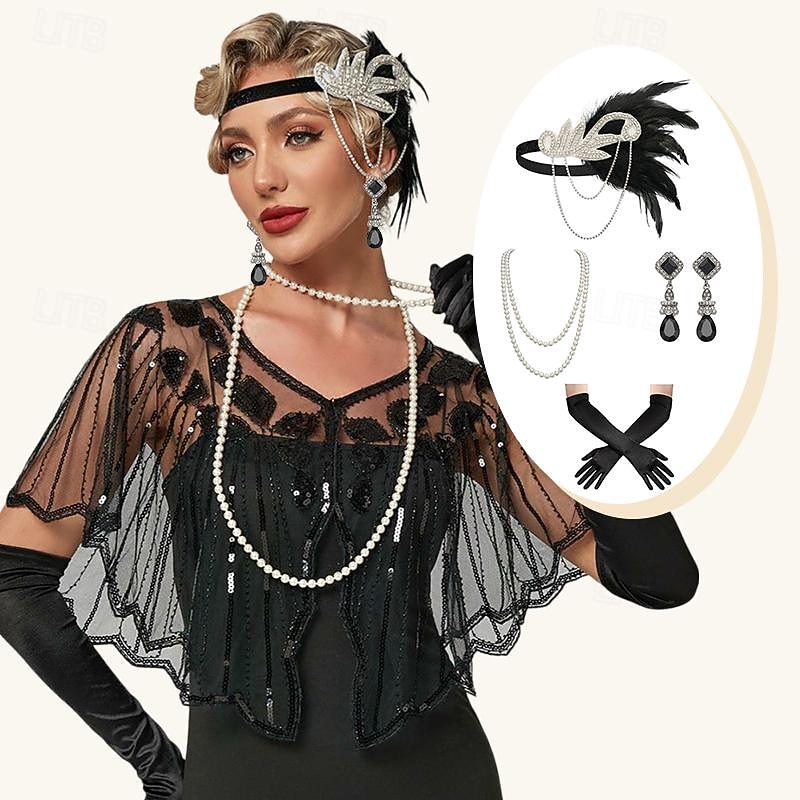 Années Folles Années 1920 i-long Robe Robe Charleston Tenues anches courtes Gatsby le agnifique Invité au ariage Paillettes Frange à popons Col en V Déguiseent Fees Noël Carnaval ascarade de 2026