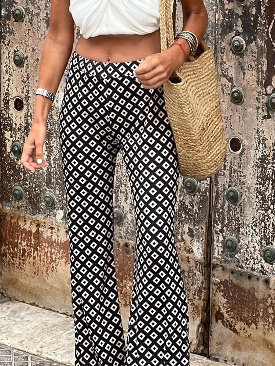 Mulheres Parte inferior do sino Roupa de rua Casual Longas Cintura Alta Geométrica Bolsos Estampado Corte alto Respirabilidade Macio Micro-Elástica Férias Rua Roupa Diária Preto Verão Primavera Normal de 2026 por $22.99 –P3