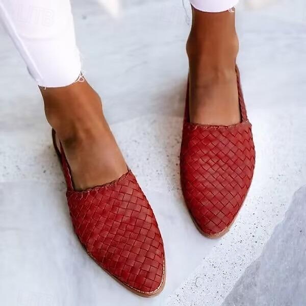 Women's Black Woven Flat Mules with Adjustable Slingback Strap - Stylish Summer Casual Shoes 2025 - €27.99 –P4
