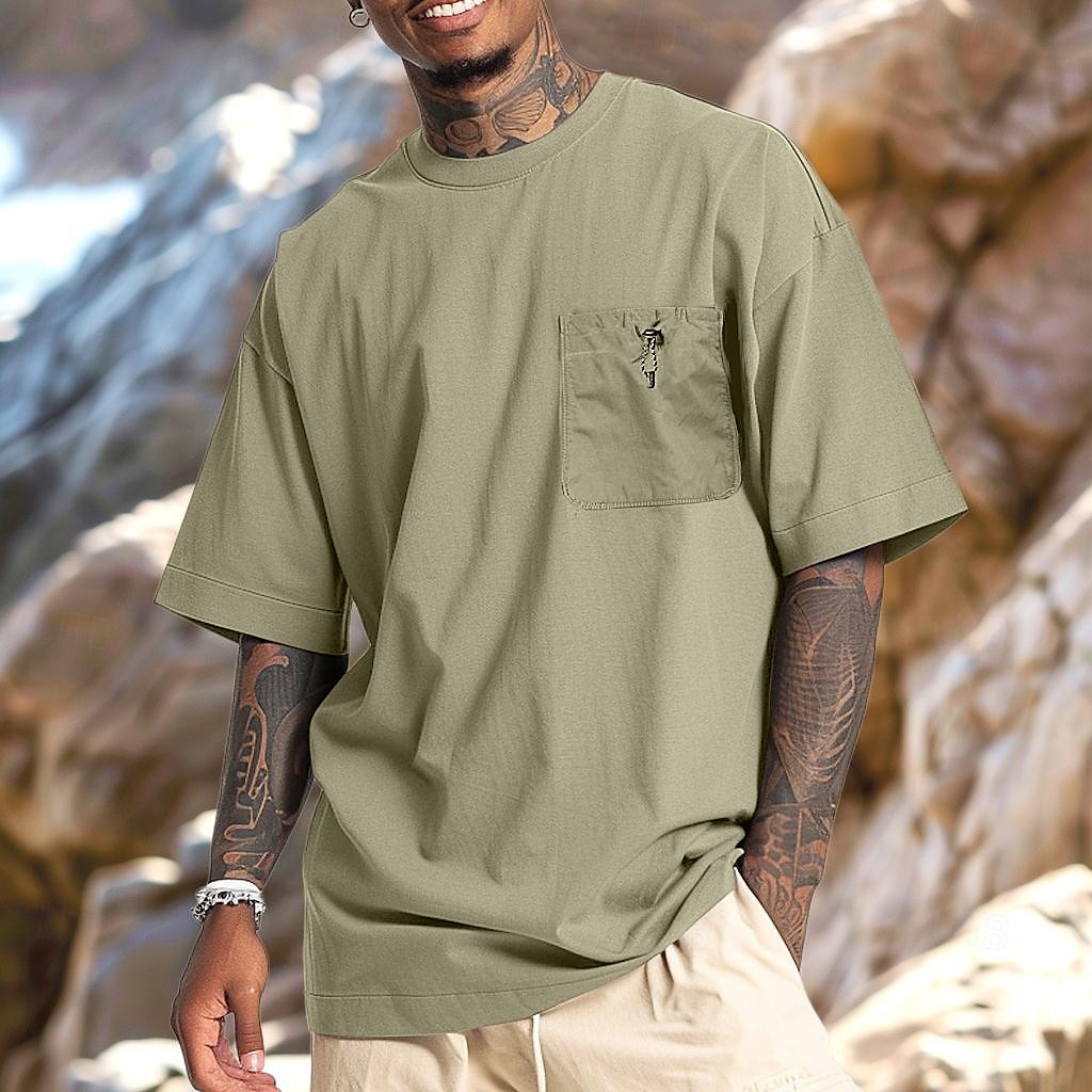 Bărbați Cămașă cu mânecă scurtă Tee Top Manșon scurt Stil Nautic Vară Culoare solidă Zilnic Stil de strada Buzunar Design Elastic cu Cordon În aer liber Stradă Casual Drak Gray Verde Bleumarin Top 2025 - $16.49 –P1