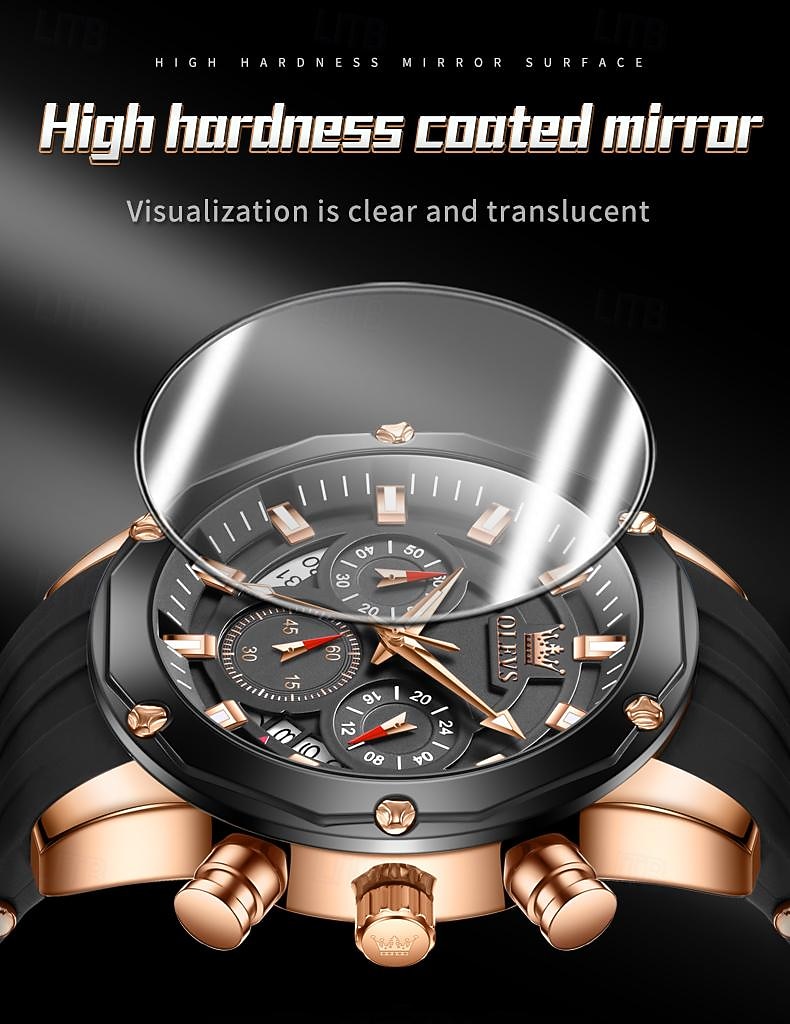 OLEVS Men Quartz Watch Outdoor Sports Fashion Wristwatch Luminous Calendar Chronograph Waterproof Silicone Gel Watch 2025 - $36.99 –P11