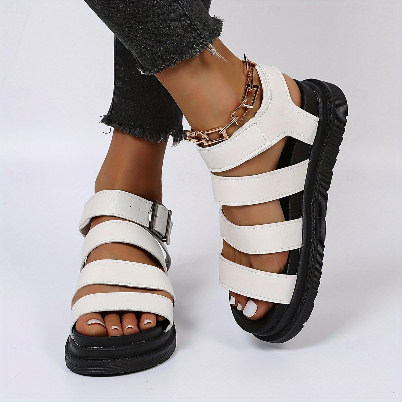 Women's Black Gladiator Sandals – Chunky Platform Summer Shoes with Adjustable Straps, Stylish & Comfortable for Casual Outings & Beach Wear 2025 - $26.99 –P8