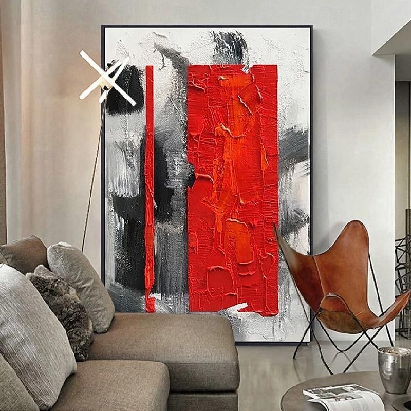 handgemaltes rot-gelbes abstraktes Ölgemälde auf Leinwand, handgefertigtes modernes Ölgemälde, handgemaltes rot-gelbes großes Ölgemälde, Wandkunst, Gemälde für die Heimdekoration 2025 - $116.99 –P1