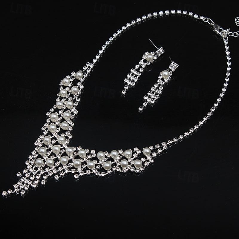 Smykke Sett 3 stk Imitert Perle Strass Øredobber Halskjeder Dame Elegant Årgang Mote geometriske Geometrisk Form Smykkesett Til Bryllup Fest jubileum 2025 - $20.99 –P4