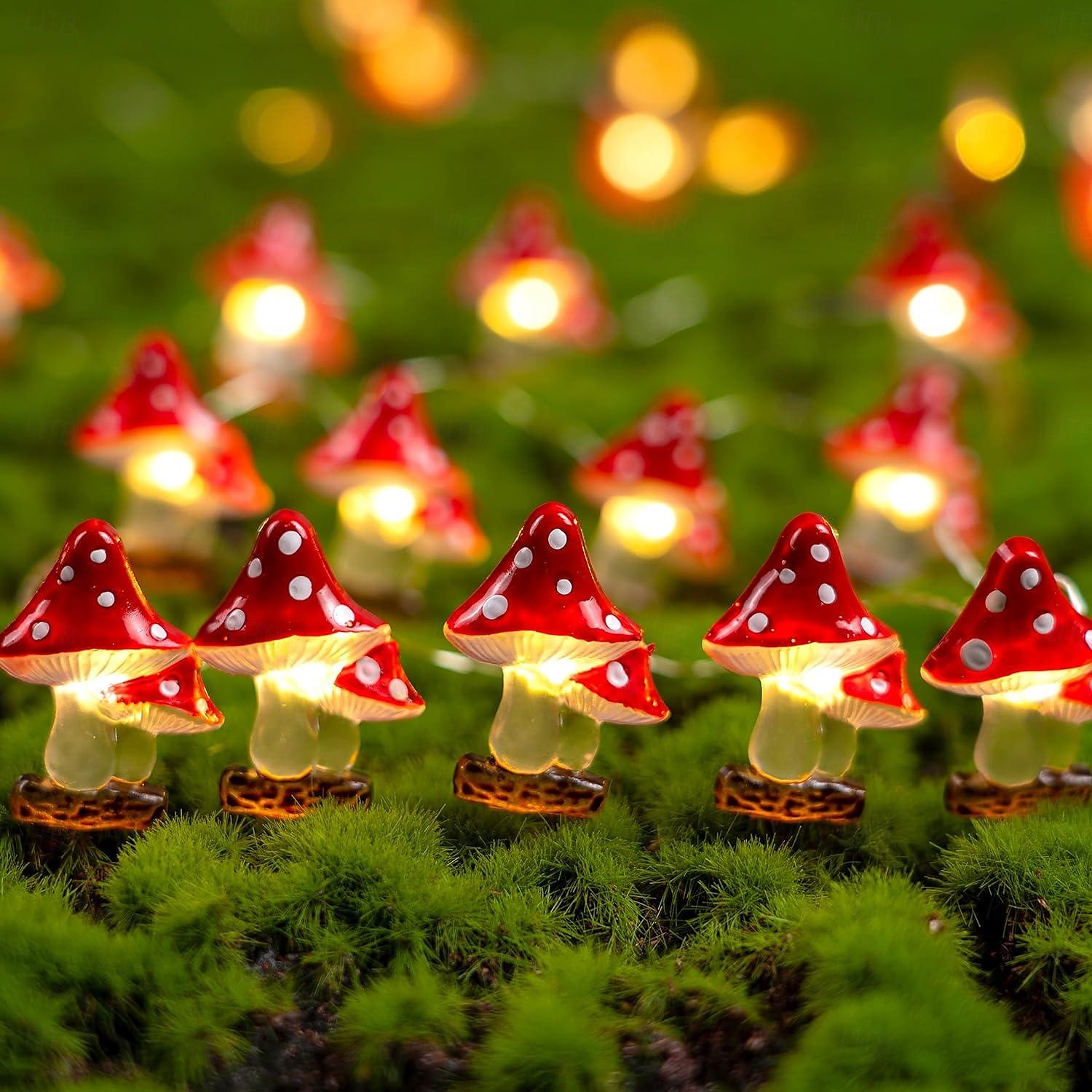 Guirlande lumineuse champignon avec télécommande, 8 modes d'éclairage, 10 pieds, 30led, fonctionnement sur batterie, maison, chambre à coucher, fête de vacances, noël, mariage, décoration de jardin de 2025 ? $16.49 –P5