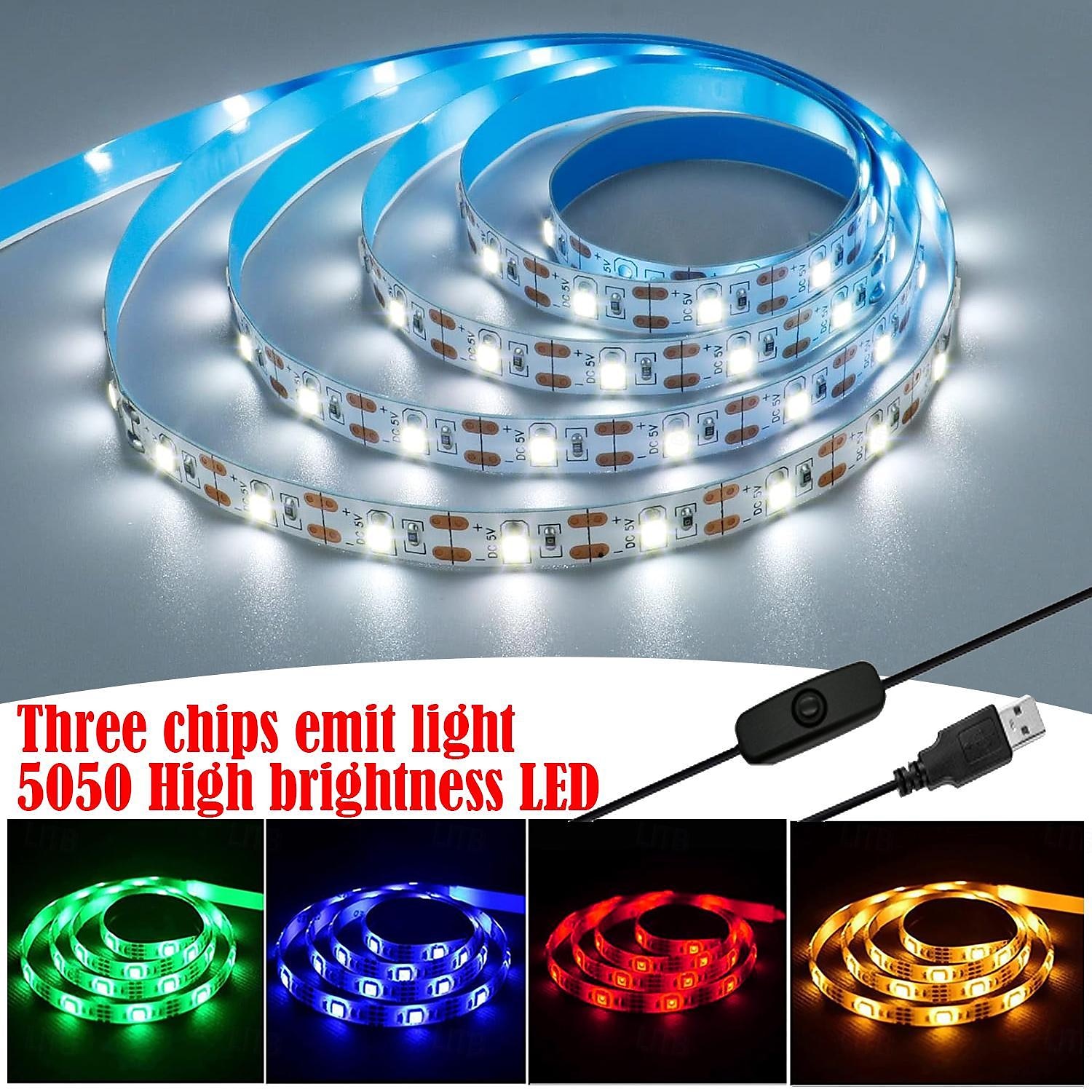 High Brightness Flexible LED Strip Light, Outdoor Waterfproof Strip Light USB or Battery Powered 5V 5050 SMD Multicolor Optional Indoor and Outdoor Activity Computer TV Background Wardrobe Bar Counter 2025 - $8.49 –P1