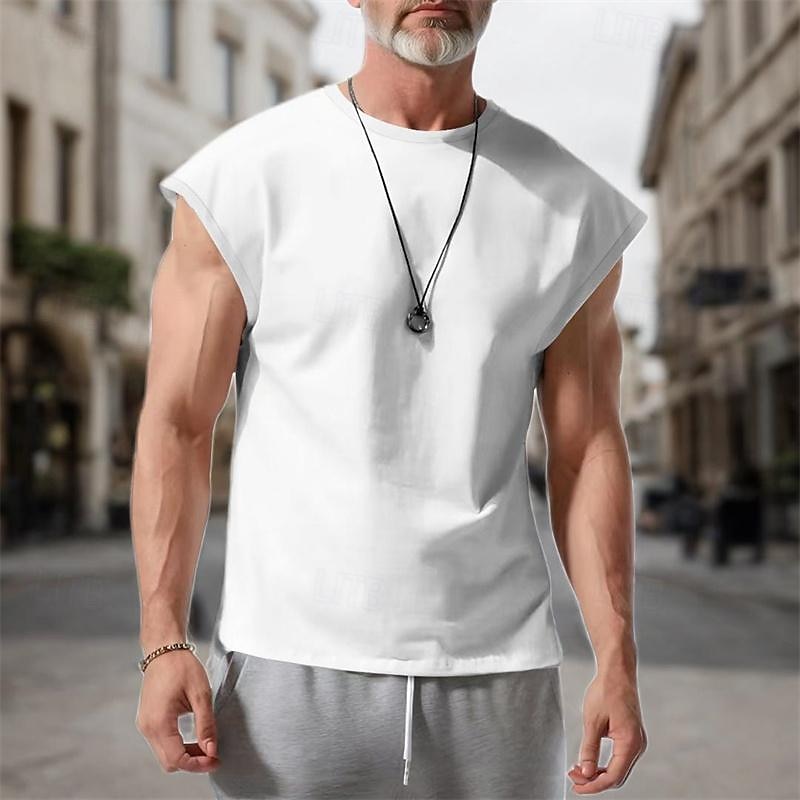 Herren Tank Top Weste Unterhemd Ärmelloses Shirt Ärmellos Rundhalsausschnitt Frühling & Sommer Einfach Mode Designer Basic Urlaub Straße Ausgehen Weiß Wein Dunkelmarine Top T-Shirt für Herren 2025 - $10.99 –P1