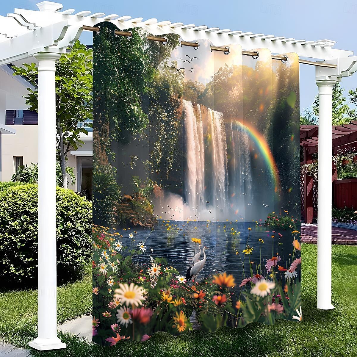 vízálló kültéri függöny magánélet, elcsúsztatható teraszfüggöny, pergola függönyök szivárványos folyami táj pavilonhoz, erkély, veranda, parti, 1 panel 2025 - $34.99 –P2