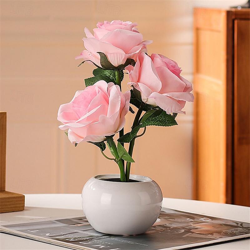 Valentines Flowers Table Lamp, LED 3D Rose Night Light Table Lights Simulation Flower with Vase Table Lamp Ornaments for Home Living Bedroom Decoration Lamp 1pc 2025 - $37.99 –P5