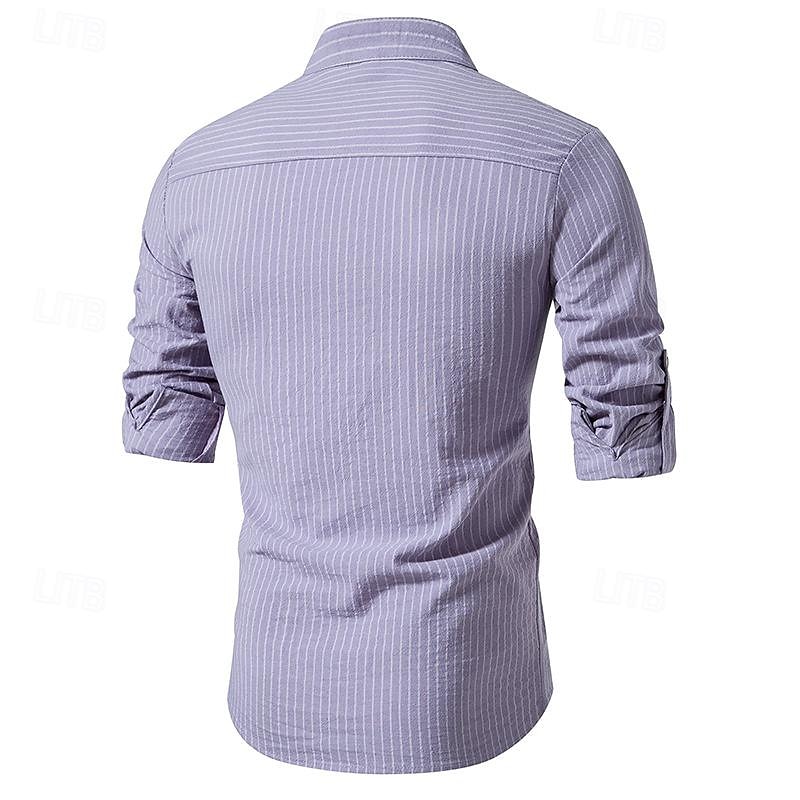 Per uomo Camicia Camicia con colletto cinese Camicia con colletto alla coreana Camicia popover Maglietta informale Camicia di cotone A strisce Da mare Hawaiano Nero Bianco Rosa Viola Manica lunga A del 2025 a $27.99 –P14
