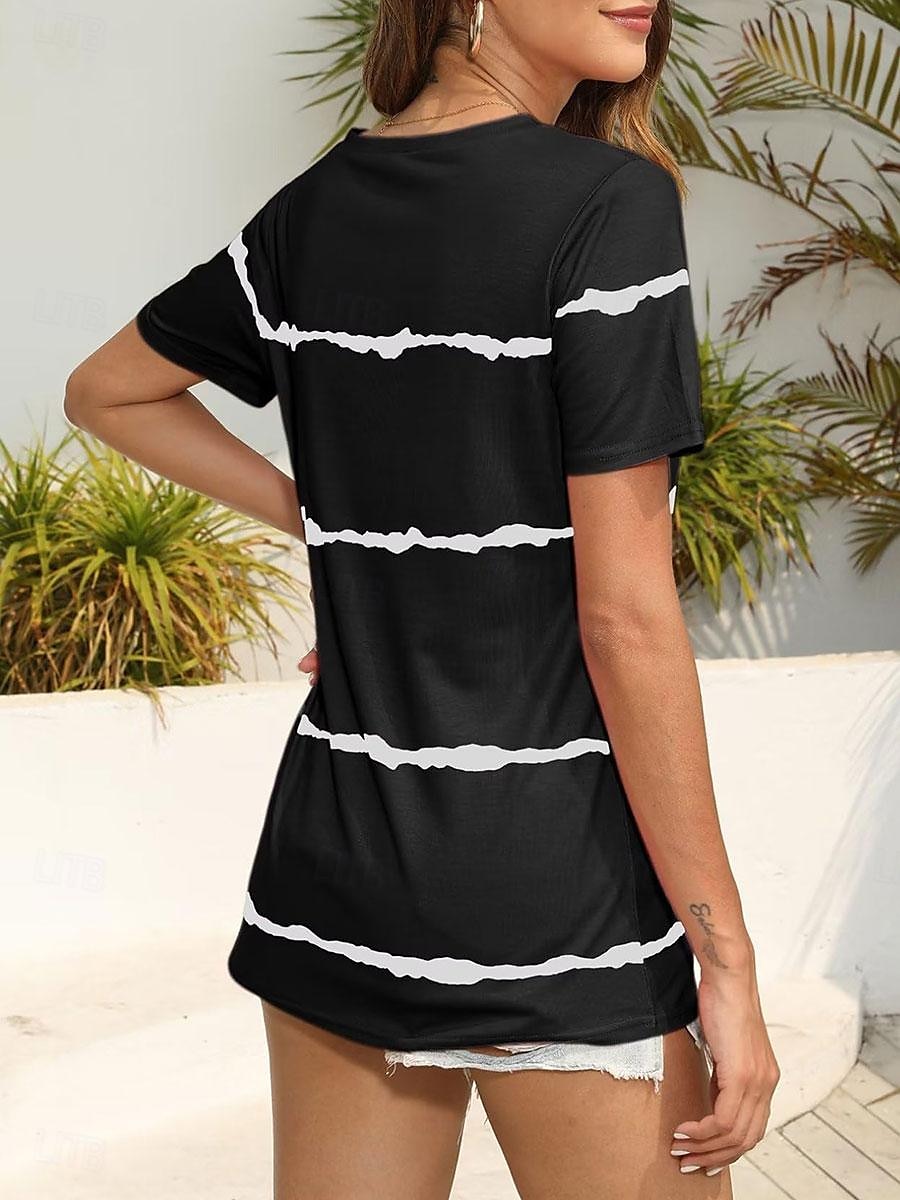 t-shirt femme décontracté imprimé manches courtes hauts réguliers col en V quotidien noir rose bleu été de 2025 ? $19.99 –P5