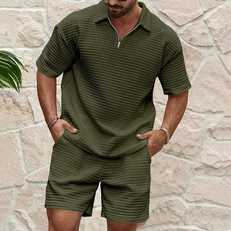 Pánské Waffle Henley košile Tričkové obleky Tepláková souprava Tenisové tričko Krátké rukávy Polo límec Léto Pevná barva Kreslení gymnastika Na běžné nošení Zip 2 ks Dovolená Denní nošení Sportovn 2025 - $37.99 –P3