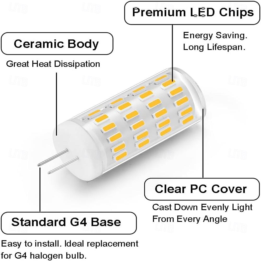 G4 Bi-pin LED Bulbs 5W 12V-24V 40W G4 Halogen Bulb Equivalent Warm White 3000K Non-Dimmable JC Type Bi-Pin Base G4 Light Bulb 10pcs 2025 - $62.99 –P3