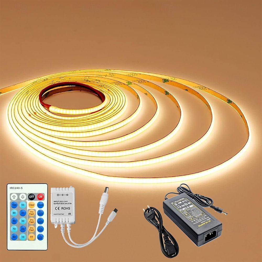 شريط إضاءة LED cob، شريط إضاءة LED خطي 5 متر، سطوع عالي مرن 12 فولت مصباح LED cob ra90 لغرفة النوم 2025 - $64.99 –P1