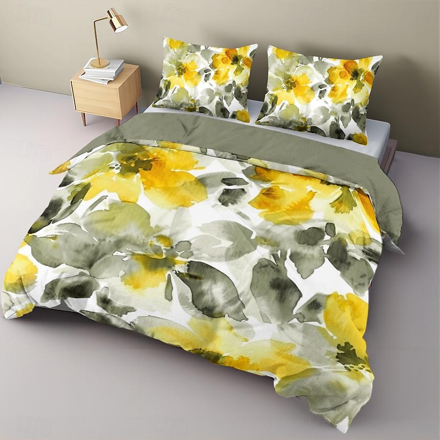 Yellow Floral 3-Piece Duvet Set for Summer Soft Skin Friendly Long Lasting 1 Duvet Cover 2 Pillowcases 2025 - $30.99 –P6