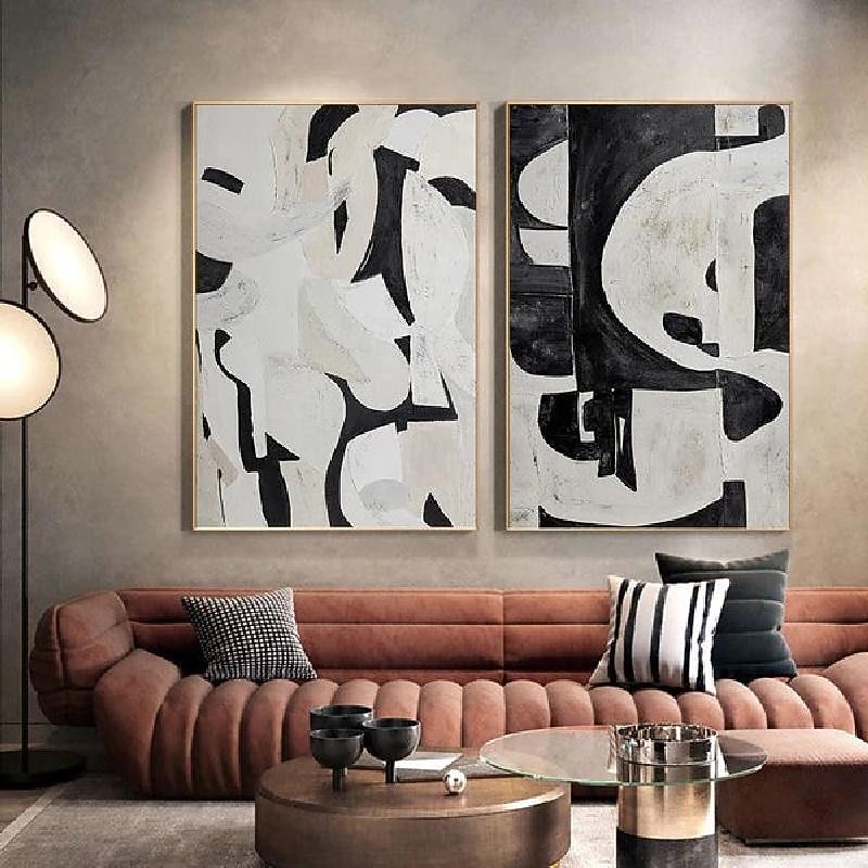 schwarz-weißes Acrylgemälde handgemachtes abstraktes Leinwandbild individuelles Gemälde Rahmengemälde Wabi Sabi abstraktes Wandbild Wohndekor Wandbild kreatives Gemälde 2025 - $101.99 –P5